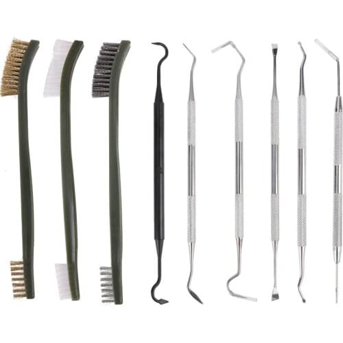9pcs/Set Gun Cleaning Kit Set 3 Brass Steel Nylon Brush + 6 Stainless Steel Nylon Pick Tactical Cleaning Tool
