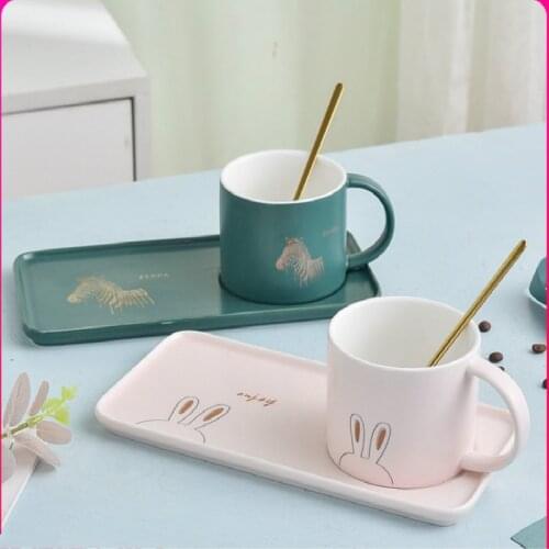 Nordic Gold Coffee Cup and Saucer Set Ins Simple Ceramic Cup with Spoon Cafe Afternoon Tea Tableware Tea Cups