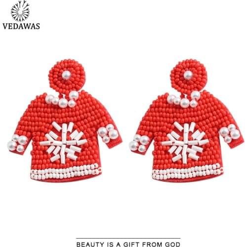 Vedawas INS Christmas Jewelry Fashion Beads Snowman Earrings for Women Bohemian Handmade Drop Earrings Festival Bijoux Wholesale