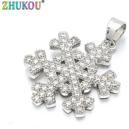 7*18mm Snowflake Brass Cubic Zirconia Charms Pendants for DIY Jewelry Findings Accessories, Hole: 4mm, Model: VD108