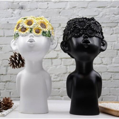 SIMPLE ART RESIN WHITE BOY SCULPTURE FURNISHING ABSTRACT ART HUMAN HEAD SUN FLOWER DECORATION HOME DECORATION BIRTHDAY GIFT