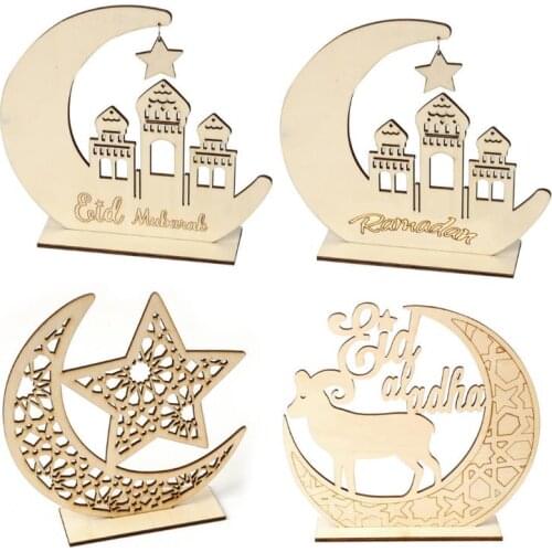 Ramadan Wooden Decor Islamic Muslim EID MUBARAK Home Ornament DIY Hollow Moon Star Sheep Party Decoration Festival Favor SN206