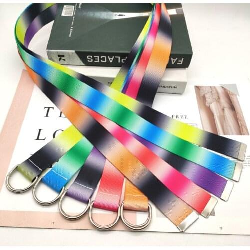 Fashion Gradient Color Canvas Belts For Men Women Double D Buckle Waist Strap Designer Female Jeans Dress Waistband Students