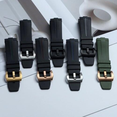 Curved End Natural Rubber Watchband 24mm Wristband for Panerai LUMINOR PAM00357 00111 01312 Silicone Watch Strap Free Tools