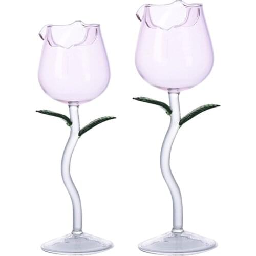 Rose Flower Goblet Glasses ,Hand Blown Crystal Champagne Flutes Classy Red Wine Glass Wine Juice Goblet for Party Kitchen 425C