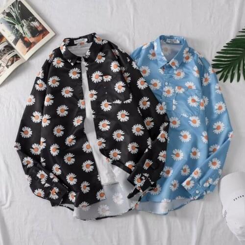 Summer Mens Shirts Fashion Trend Korean Style Streetwear Long Sleeve Shirts Men Casual Harujuku Men Clothing Tops Flower Shirts