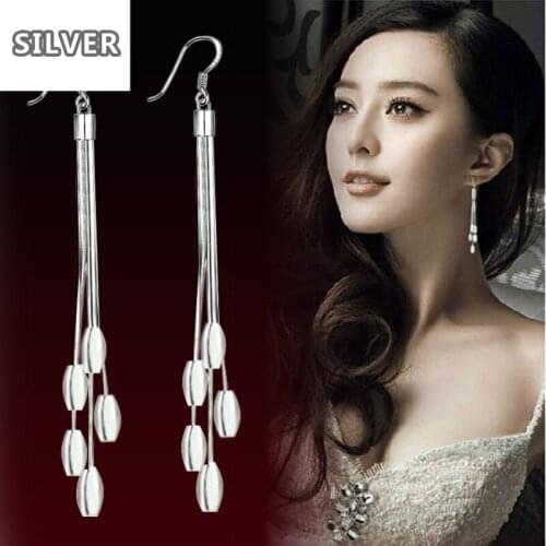 Copper plating silver earrings eardrop female money new long ears hang Korea fashionable tassel earrings