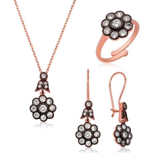 Silverlina Silver Diamond Montür Flower Women 'S Set