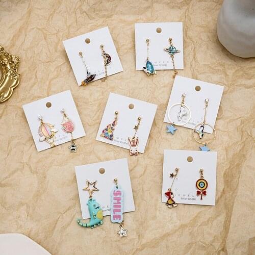 Fashion Design Star Moon Rabbit Pendant Earrings for Women girls Cute Cartoon Charms Stud Ear Jewelry Party Gifts