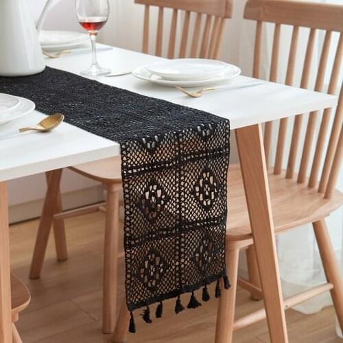 Retro Style Table Runner Hand-crocheted Lace Hollow Table Runners With Tassels Dining Table Cover Wedding Decoration Tablecloth