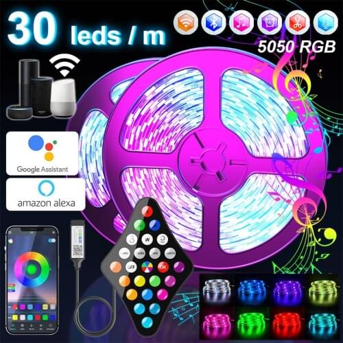 LED Strip Lights Wifi RGB Led Light Bluetooth 5050 SMD Flexible Waterproof Tape Diode Alexa Phone Control With Power Adapter