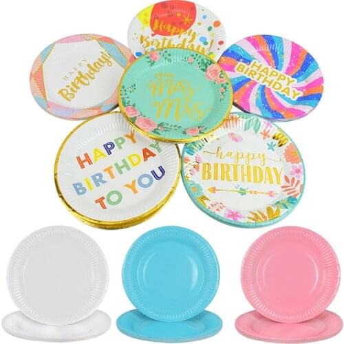 10Pcs/lot 7inch Party Paper Plates Happy Birthday Disposable Plate Baby Shower Wedding Party Tableware Banquet Decor Supplies