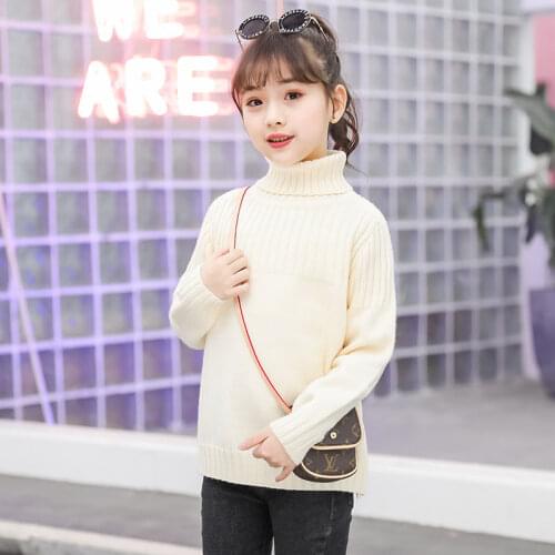 All Match Girls Sweater 3-11 Years Old Autumn High-necked Jacquard Stripes Bottoming Kids Sweater All-match 5 Colors Available