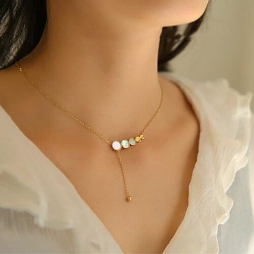 Web Celebrity Recommend 14k Gold Stainless Steel Clavicle Chain For Women Necklace Round Natural Pinctada Pendant Women Jewelry