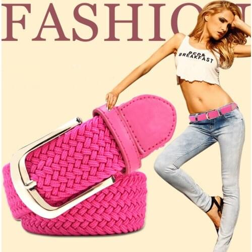 TJ-Tingjun High Quality Fashionable Elastic Canvas Weave for Women Knitted Buckle Adjustable Belt Male Canvas Belts Pants Girdle