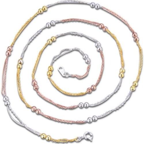 YJL118 New Fashion S925 Sterling Silver Jewelry Color 065 Box + 25 Car Cross 3.0 Double Bead Long Necklace