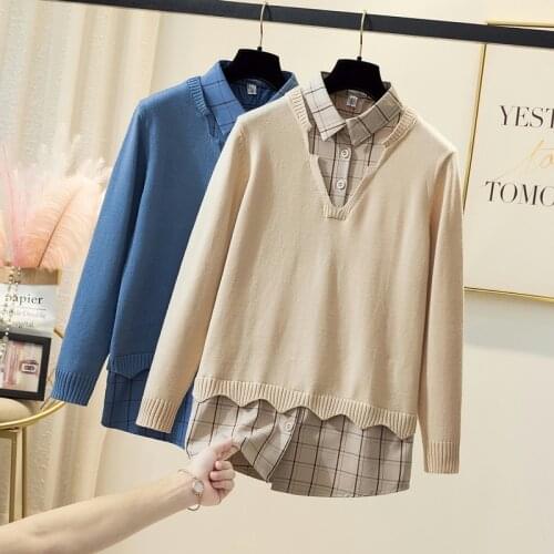 Polo callor womens sweaters 2021 Plaid Autumn Winte wool swearter Shirt female Women chic female loose womens jumper pull