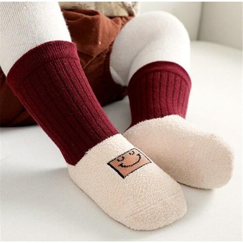 1 Pair/Lot Baby Cartoon Floor Socks Coral Fleece Non-slip Baby Toddler Socks