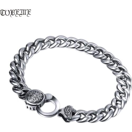 100% 925 Silver Tibetan OM Mantra Bracelet Buddhist OM Words Bracelet Pure Silver Tibetan Man Bracelet