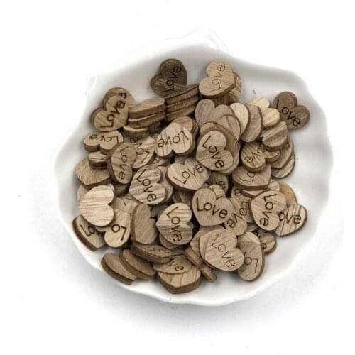 100pcs Rustic Wooden Tiny Love Hearts-Shaped Wood Slices Confetti Crafts Wedding Party Ornaments Table Scatter Decorations