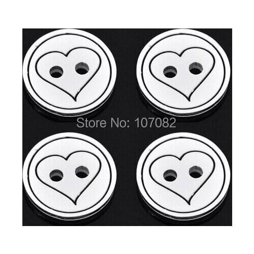 1000pcs 2 Holes Resin Sewing Buttons White With Black Heart 13mm Button Scrapbooking Craft Embellishments
