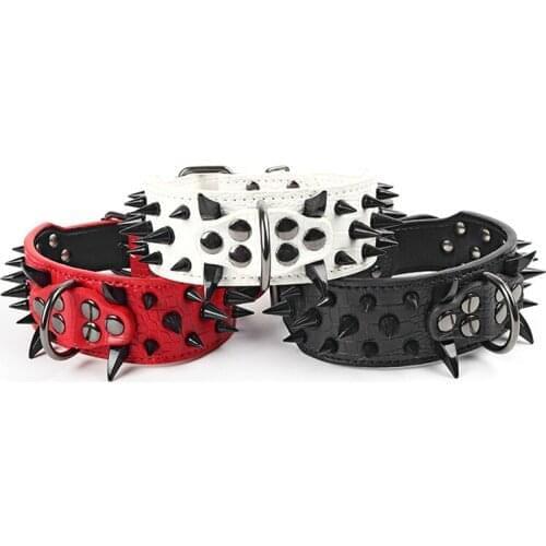 2inch Width Soft Leather Studded Dog Collar Black Rivet Spiked Collar For Medium Large Dogs Pitbull Bully Necklace 15-24"