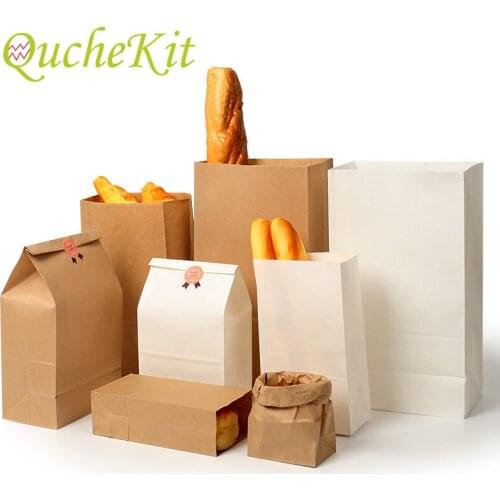 50Pcs Kraft Paper Bag Biscuit Sandwich Bread Candy Food Cookie Snack Baking Takeaway Bag Recyclable Dry Packaging Paper Gift Bag
