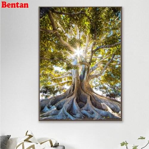 5D DIY Diamond Painting Full Square Round Drill Tree of life sunlight landscape Diamond Embroidery Mosaic Needlework handicraft