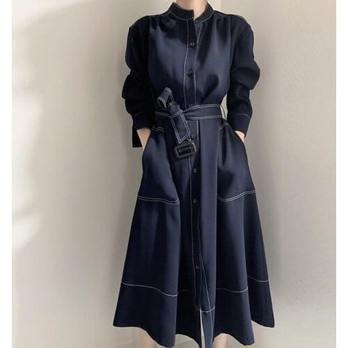 One-Piece Korean Fashion Loose Lace-Up Dresses Female 2021 autumn New Elegant Office LadyS Dress Midi Vestido Casual De Mujer