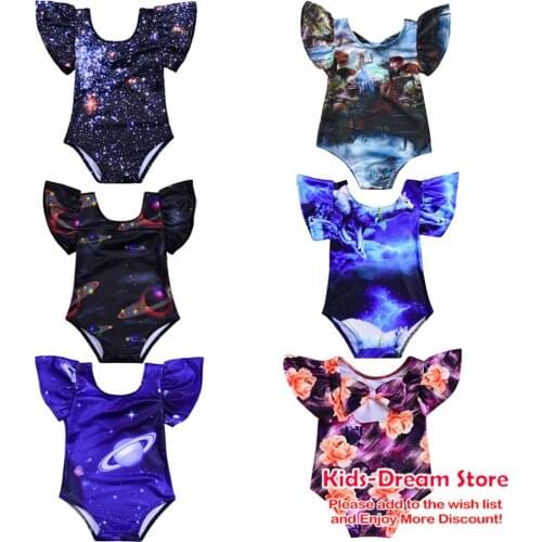 2021 Summer 0-4Years Baby Girls Swimsuit One Piece Swimwear Cartoon Style Childrens Swimwear Starry Sky One Piece Swimsuit