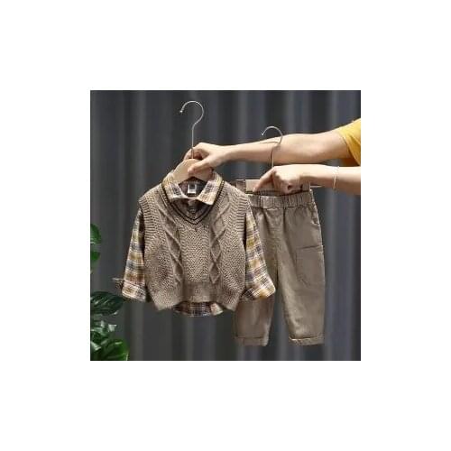 Childrens Sweaters Suit 2020 Autumn Boy Sweater Vest Jacket Shirt Trousers Sets New Baby Korean Fashion Casual Outwear Suits