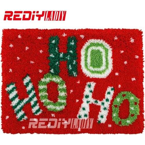 DIY Carpet Rug HO HO HO Snow Latch Hook Rug Kits Crocheting Tapestry Pre-Printed Canvas Cushion Set for Embroidery Unfinished