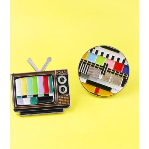 Color screen retro TV antenna no signal twist switch enamel jewelry brooch appliance souvenir denim shirt badge lapel pin gift