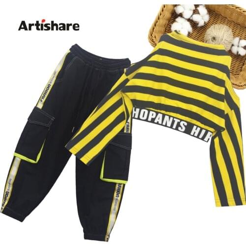 Kids Clothes Tshirt + Pants Girls Clothing Striped Pattern Teenage Clothes For Girls Patchwork Childrens Costume 6 8 10 12 14