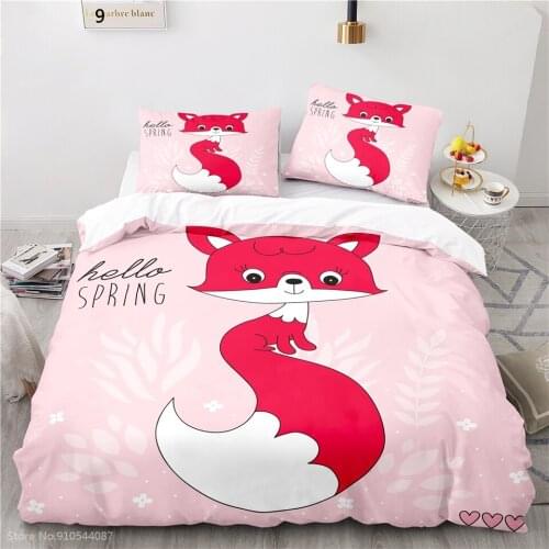 Lovely Red Little Fox Bedding Set Children Cartoon 3d Duvet Cover Set Pillowcase Boys Girls Bedclothes Twin Full Queen King Size