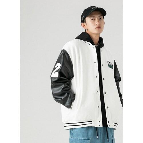 Hip-Hop Mens Jacket Streetwear White Black Embroidery Loose Casual Bomber Baseball Jacket Cardigan Fashion Cotton Coat Unisex