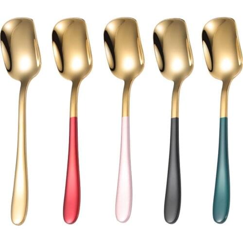 Stainless Steel Spoon Ice Cream Spoon Childrens Titanium-plated Spray Paint Dessert Spoon Honey Stick Kitchen Accessories