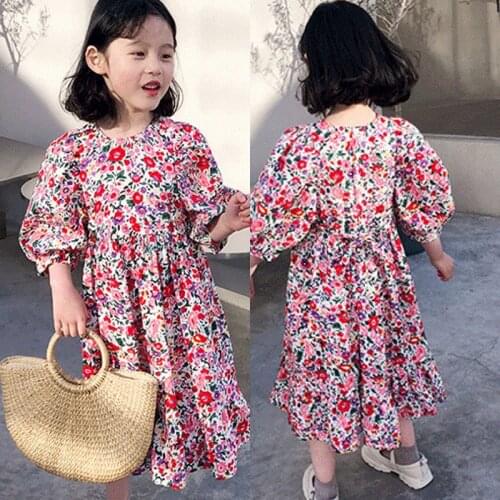 Baby Girls Flowers Sweet Dresses Summer Fashion Kids Girl Floral Princess Costumes Kids Korean Casual Vestidos Elegant Clothes