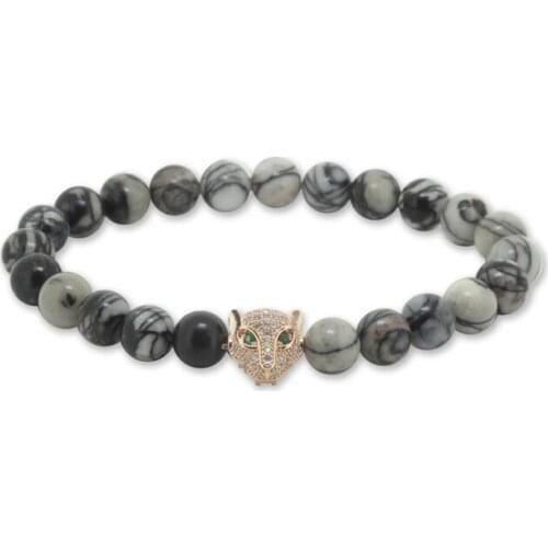 Fashion jewelry natural spider web stone leopard beads bracelet men charm bracelet for pulseras mujer