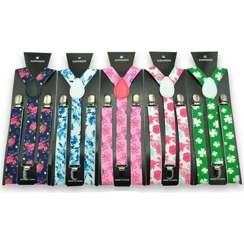 Mens Shirt Suspenders For Trousers Pants Holder Braces Wedding Suspender Straps 25mm Wide Elastic Strong Metal Clips Floral