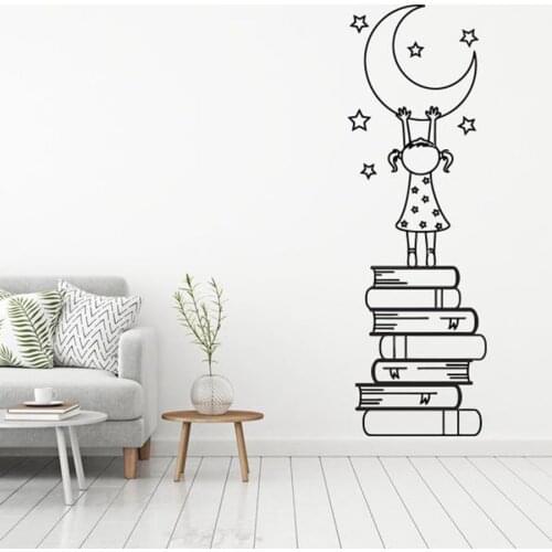 Girls With Books Wall Decal Girl Bedroom Wall Sticker School Education Quote Decor Reading Room Library Art Stickers N302