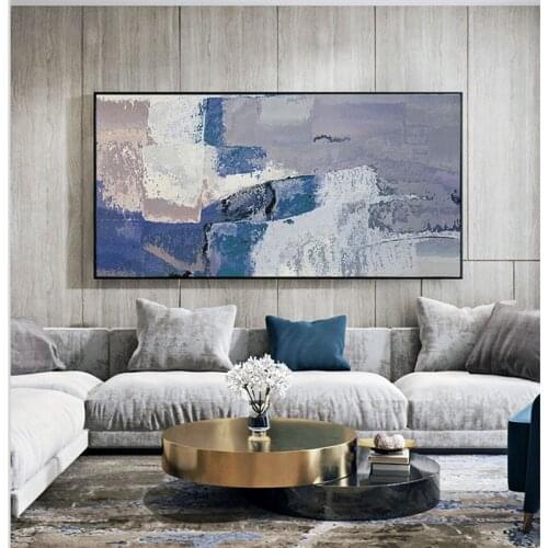 Customizable abstract hand-painted landscape mural large decorative living room mural blue ocean
