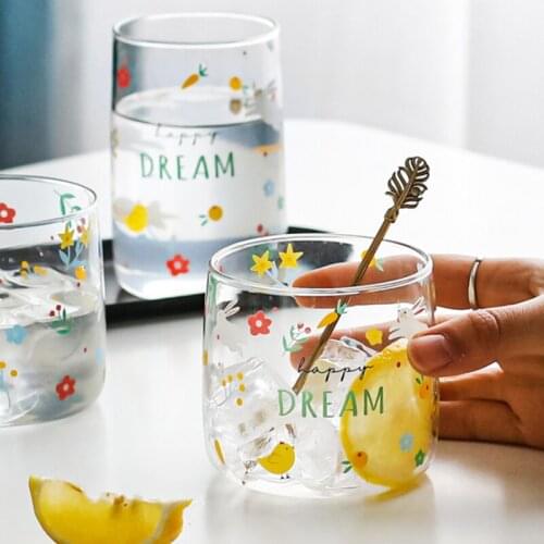 New Japanese-style garden small fresh glass water cups household drinking cups simplicity breakfast milk cups drink water cups