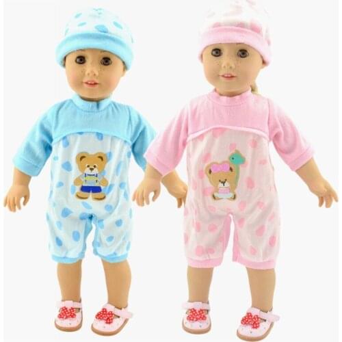 New Pattern Fashion Little Bear Bodysuit Suit + Hat Fit 18 Inch American&43cm Baby New Born Doll Clothes Accessories,Girls Toys