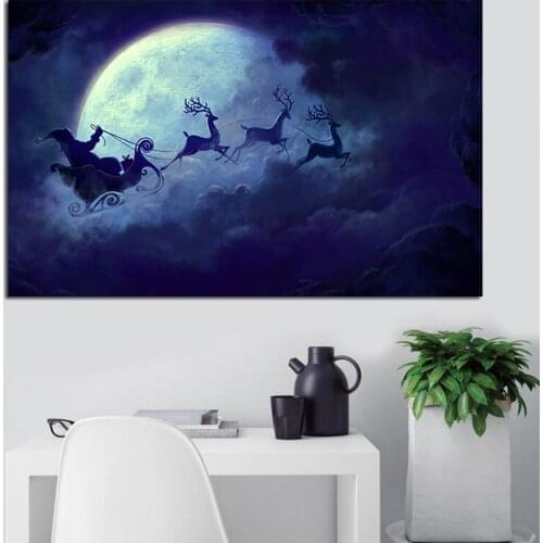 Christmas Santa Claus Moon Wallpaper HD Canvas Painting Print Living Room Home Decor Modern Wall Art Oil Painting Poster
