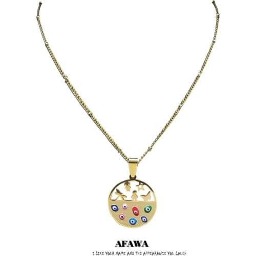 Stainless Steel Colorful Turkey Eyes Family Boys Necklaces Charm Gold Color Small Islam Necklaces Jewelry ojo turco N5234S01