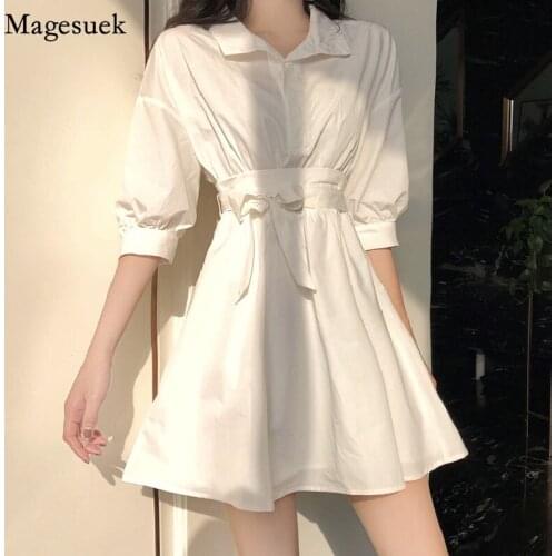 Casual Party Dresses Lace-Up White Shirt Dress Women Short Sleeve Mini Dress Women Elegant Vestidos Women Summer 2021 New 15615