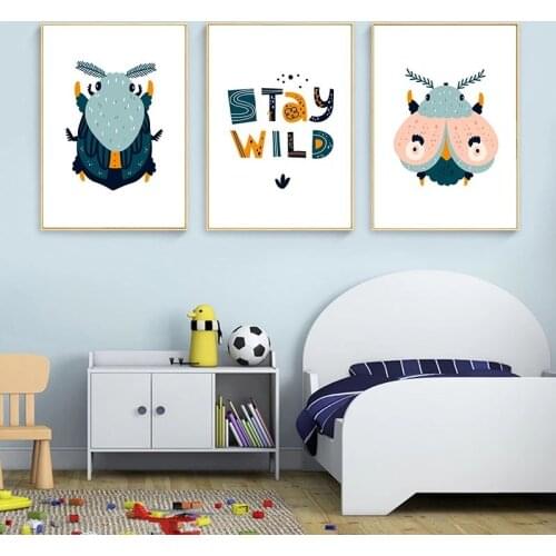 Nordic Baby Girl Gift Nursery Decoration Bugs insect Posters Art Print Cartoon Animal Canvas Painting kids Room Wall Pictures