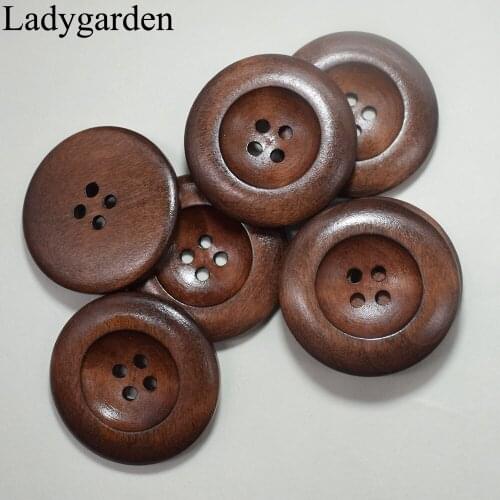 20PCS 35MM Wooden Buttons for Trousers Suit Coat Clothes Handmade Gift Box Wooden Button for Clothing Scrapbooking Sewing Crafts