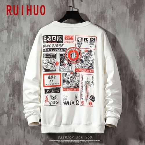 RUIHUO Japan Style Pullover Mens Sweatshirt Hip Hop Japanese Streetwear Sweatshirt Mens Clothing 2021 New Arrival Size M-3XL